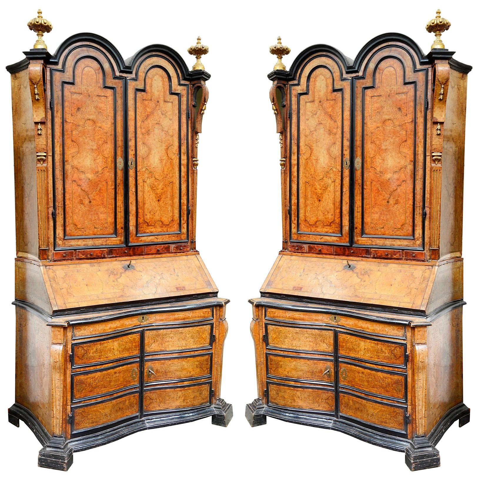 Rare Pair of 18th Century Italian Double Dome Bureau Bookcases, circa 1760 For Sale
