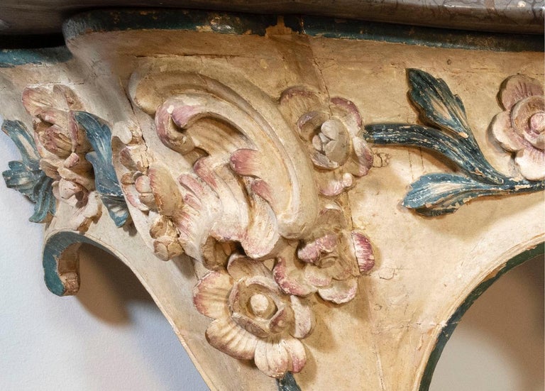 Rare Pair of 18th Century Painted Rococo Console Tables with Marble ...