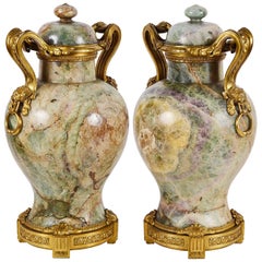 Rare Pair of 18th Century Quartz, Ormolu Mounted Vases, circa 1780