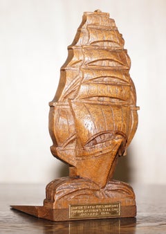 Rare Pair of 1916 Ship Sail Boat Bookends from HMS Iron Duke Admiral Jellicoe's