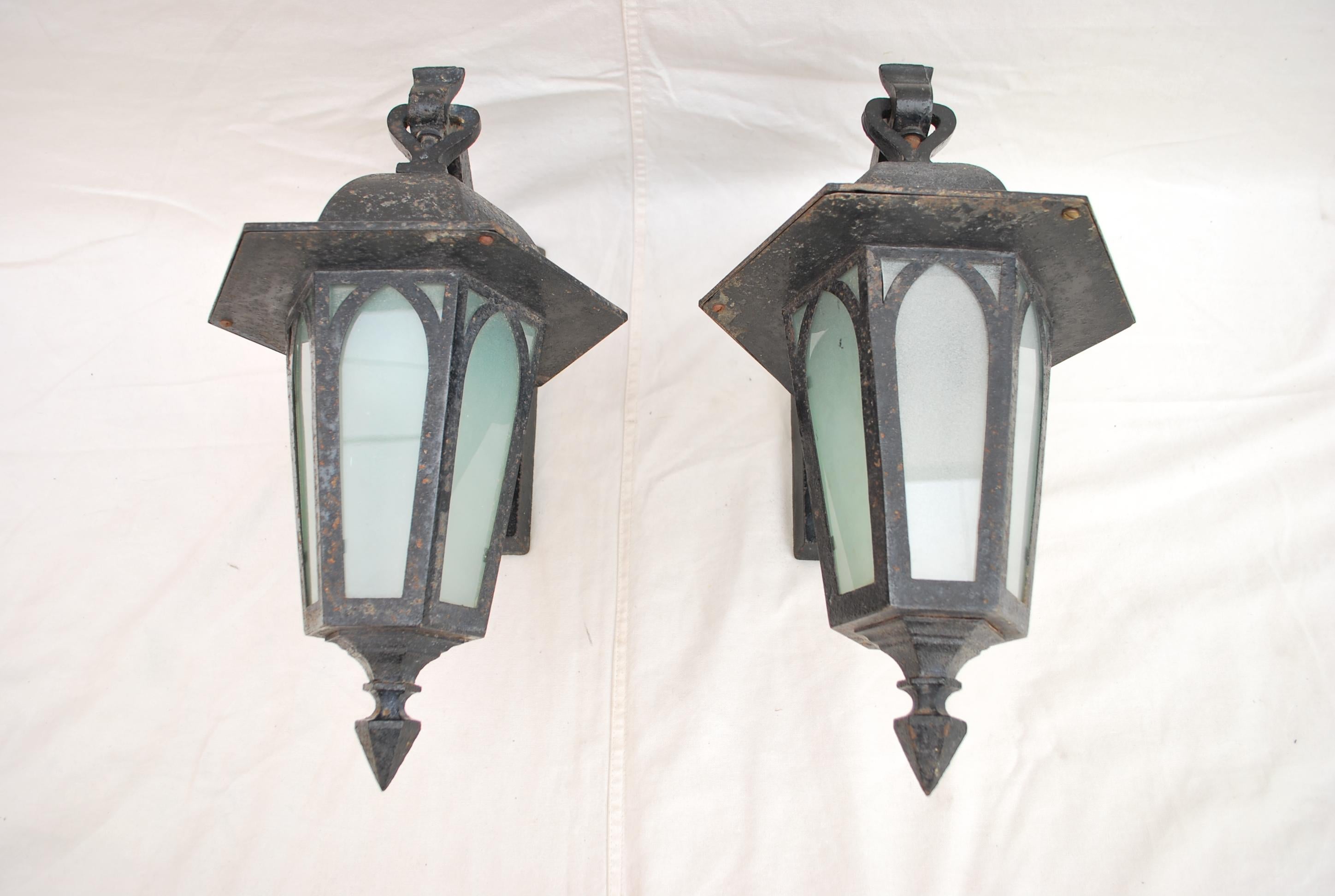 A rare pair pf 1920s outdoor sconces, they are harder and harder to find.