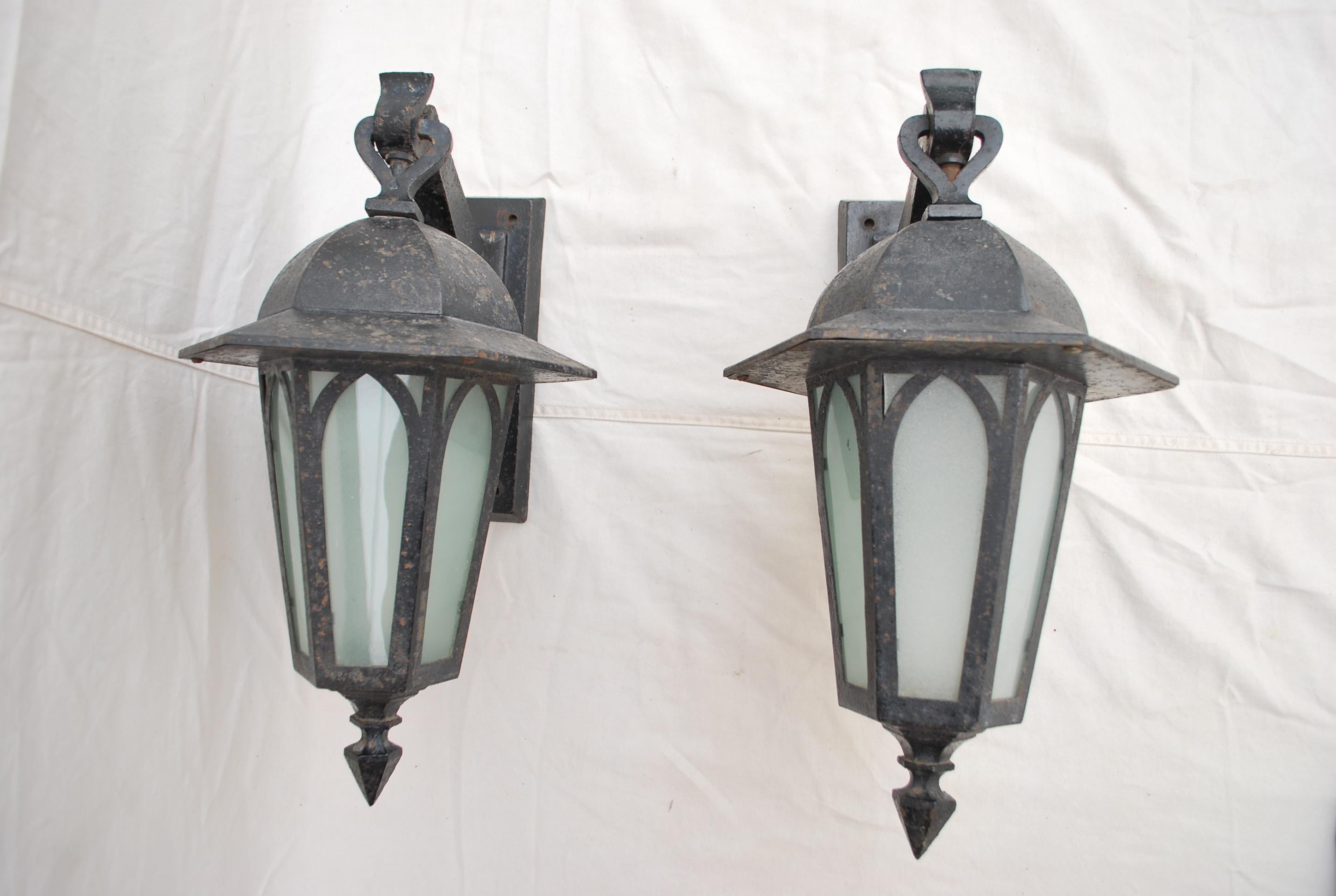 Metal Rare Pair of 1920s Outdoor Sconces