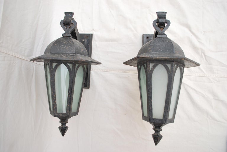 Metal Rare Pair of 1920s Outdoor Sconces For Sale