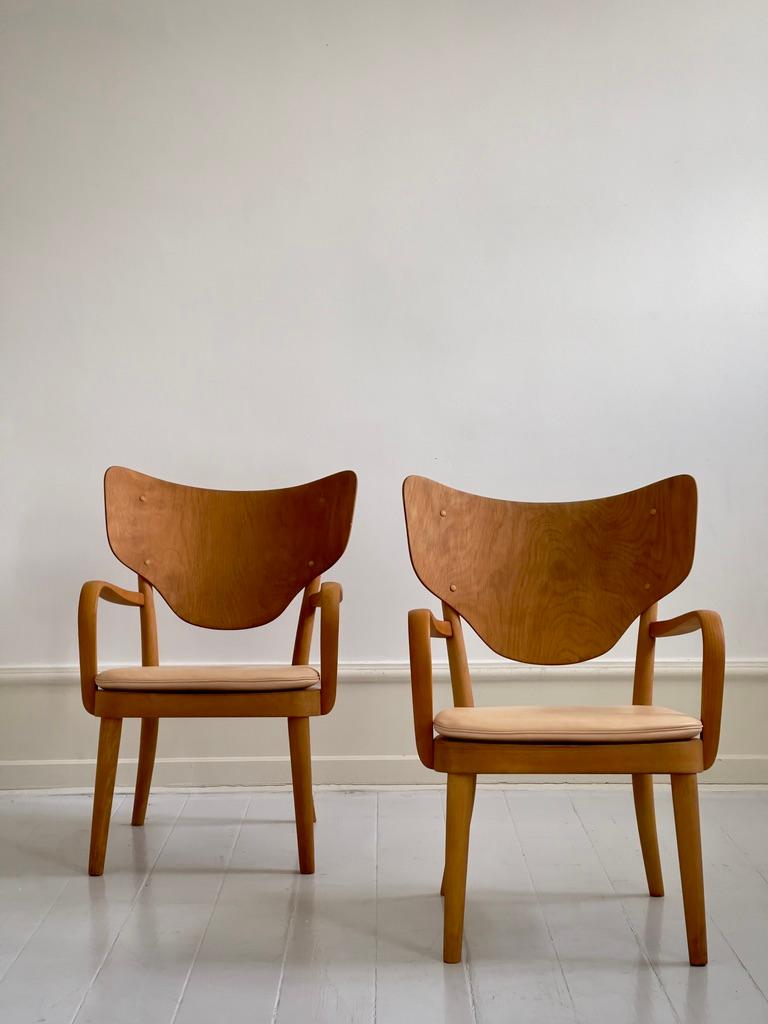 Raro par de sillones modernos daneses de los años 30 de Magnus Stephensen para Fritz Hansen en Bueno estado para la venta en København K, 84