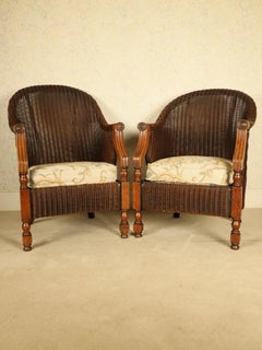 Rare Pair of 1930s "Zeppelin" Lloyd Loom Armchairs by W. Lusty & Sons