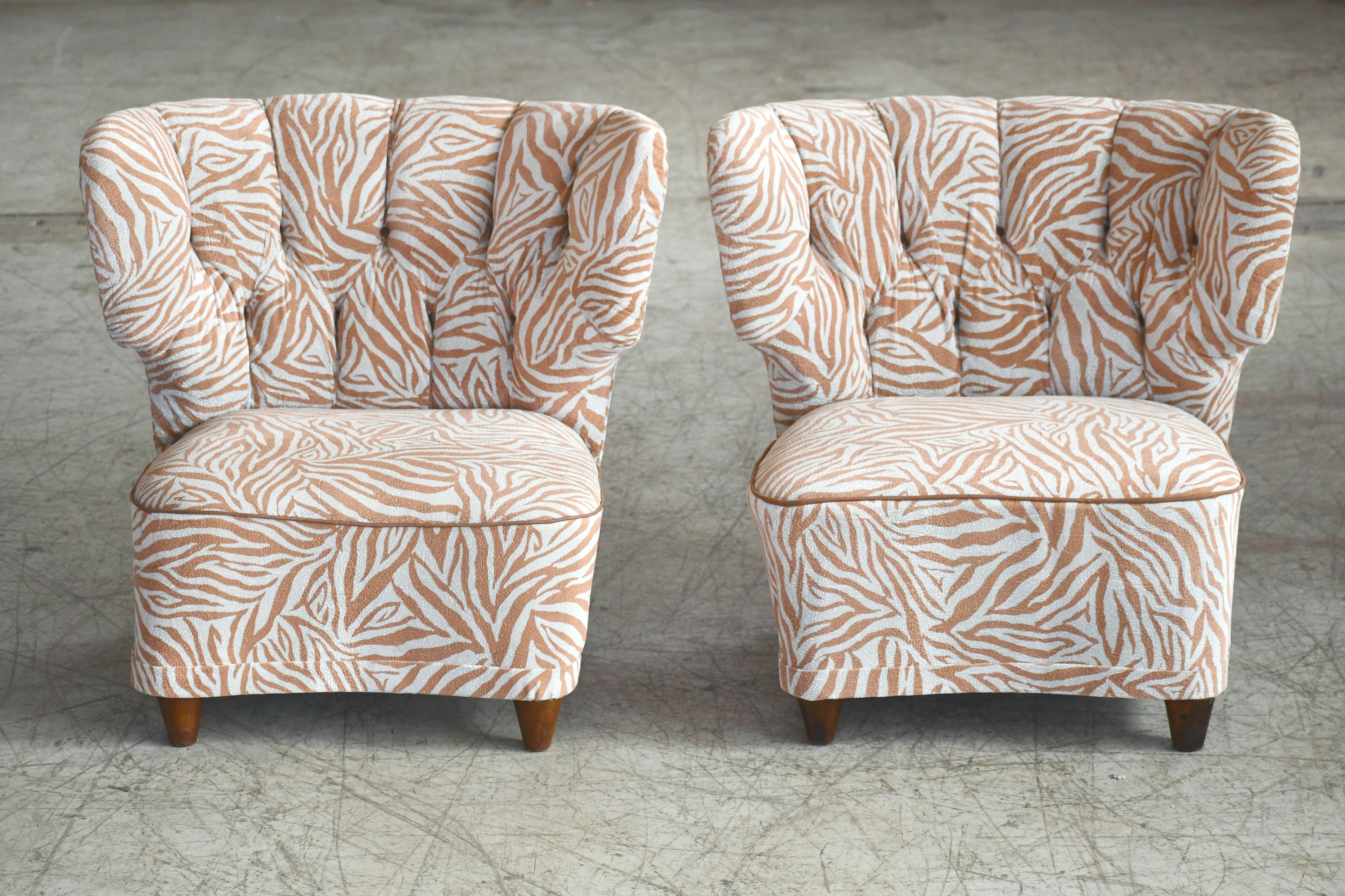 Mid-Century Modern Rare Pair of 1940s Easy Lounge or Slipper Chairs Designed by Carl-Johan Boman