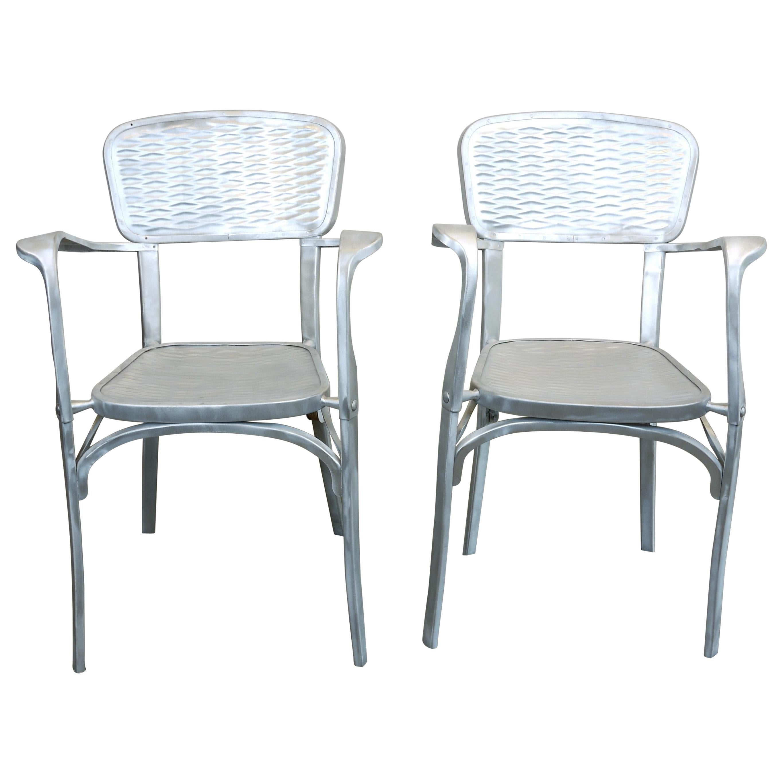 Rare Pair of 1940s French Aluminium Dining/Side Chairs