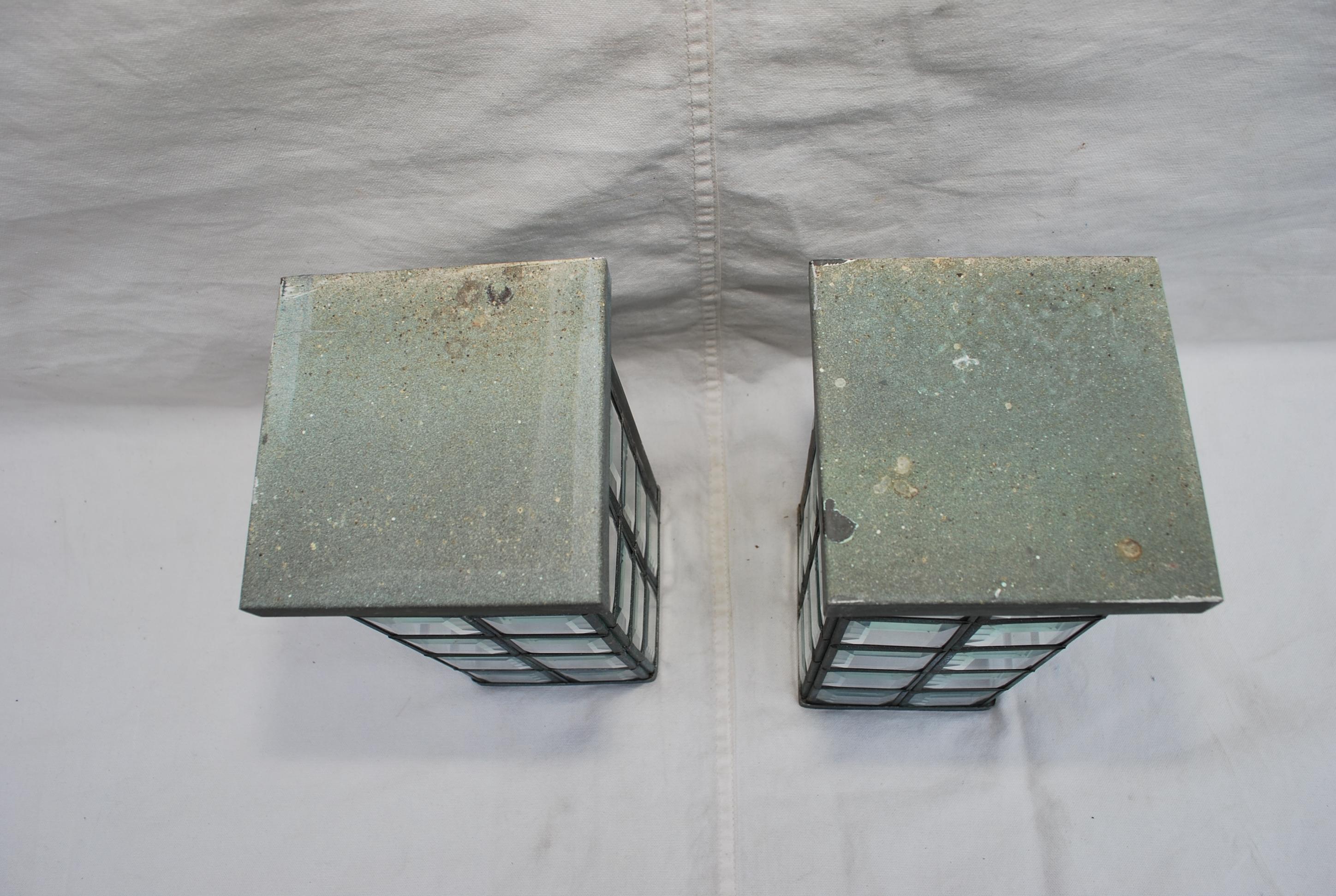 Rare Pair of 1950's Brass and Beveled Glass Outdoor Sconces In Good Condition In Los Angeles, CA