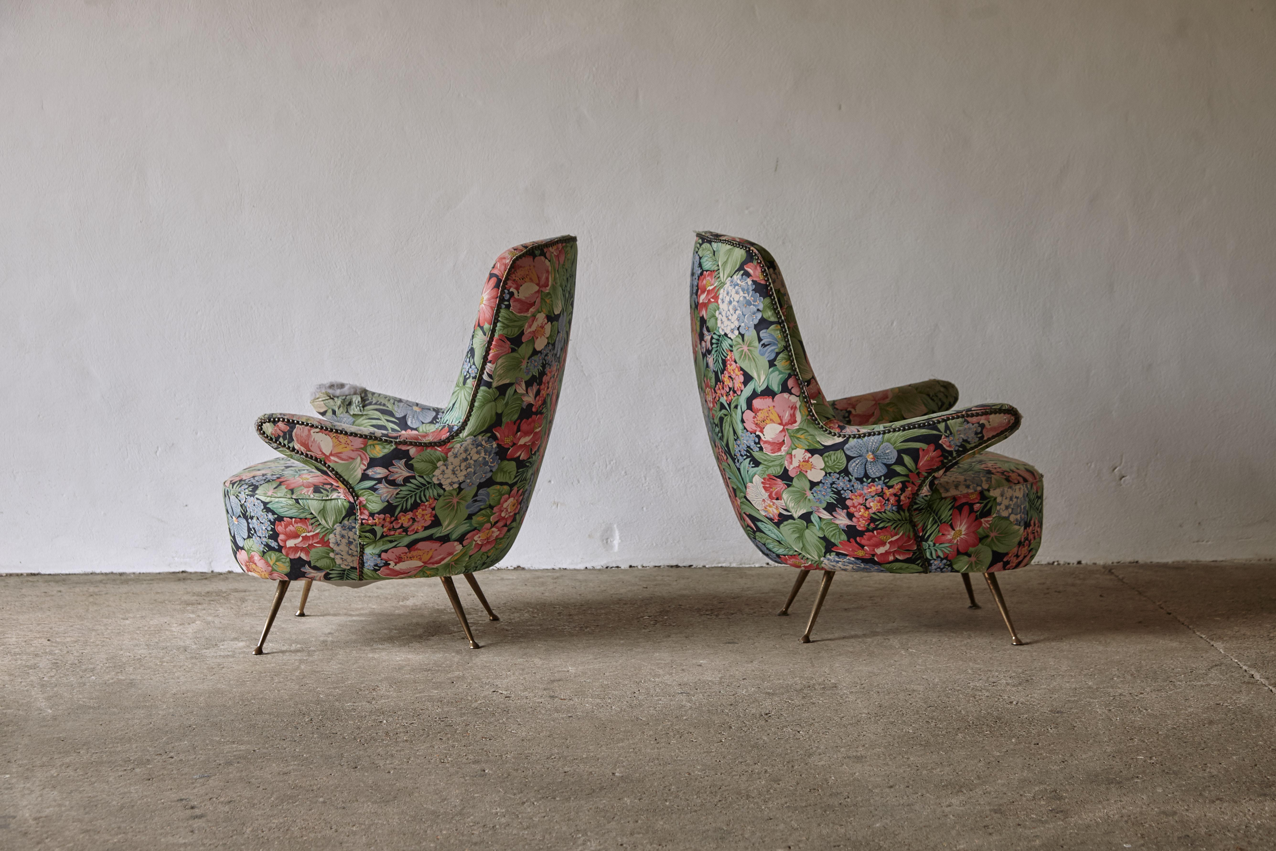 Rare Pair of 1950s Italian Armchairs, for Reupholstery 4