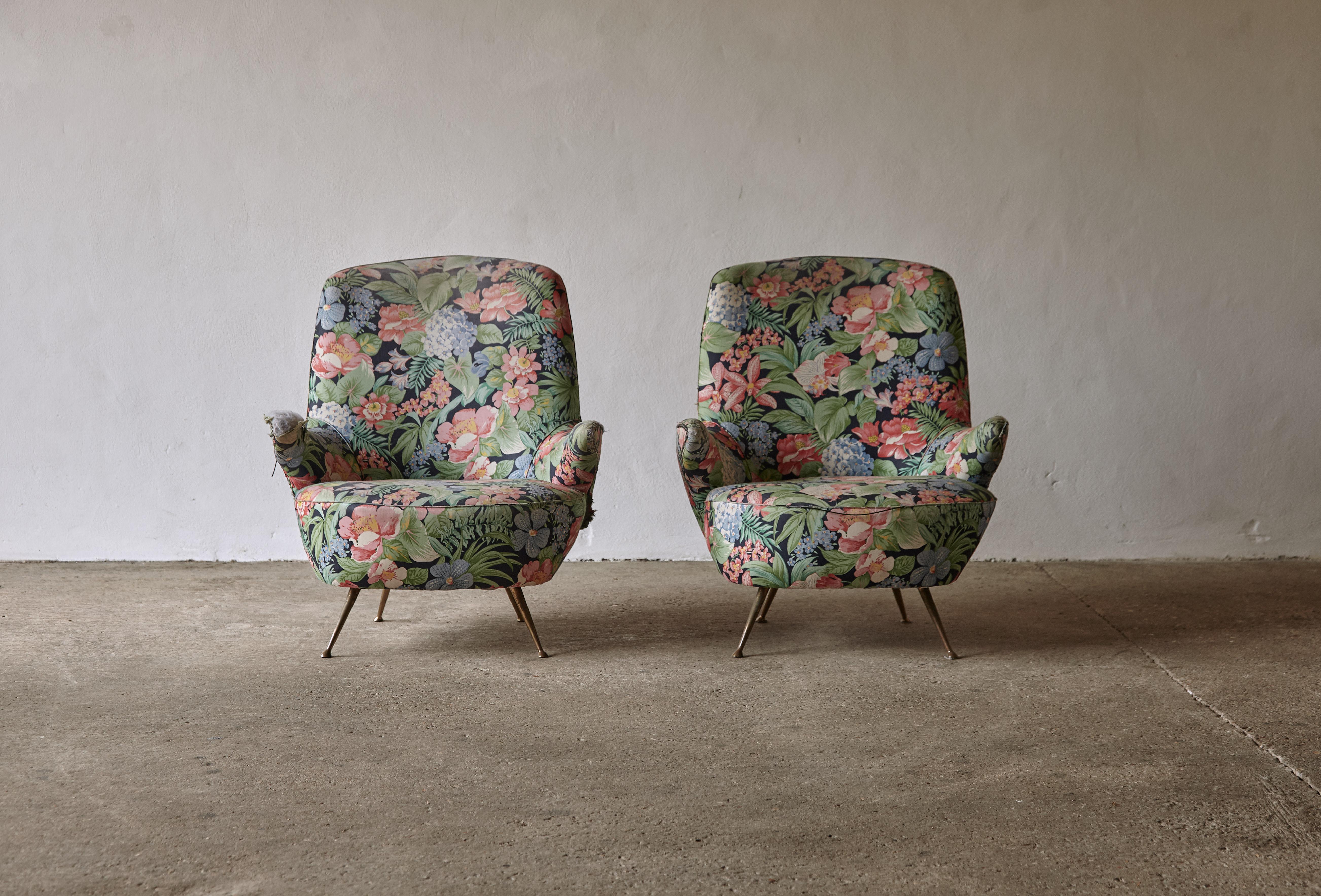 Rare Pair of 1950s Italian Armchairs, for Reupholstery 5