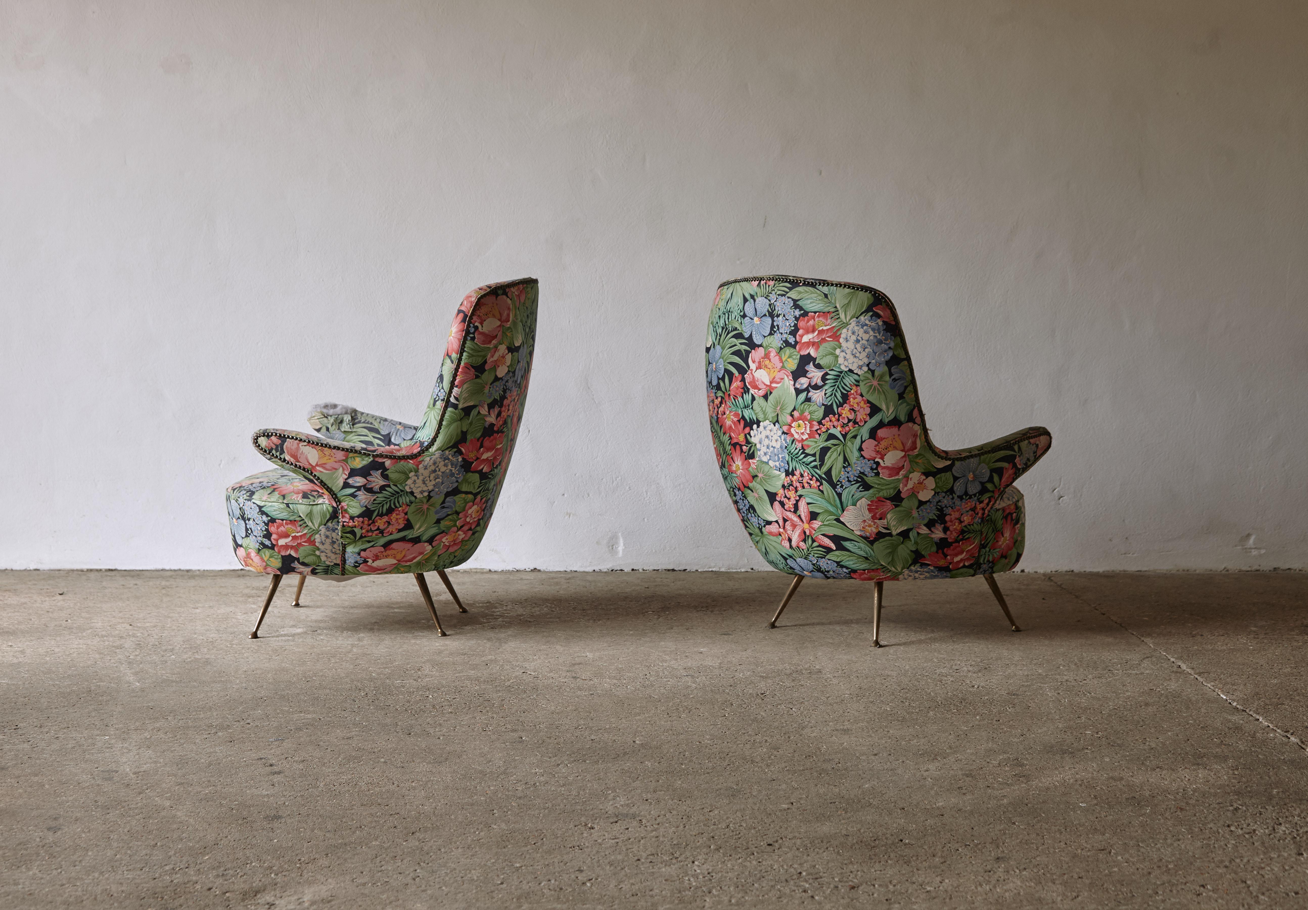 Mid-Century Modern Rare Pair of 1950s Italian Armchairs, for Reupholstery