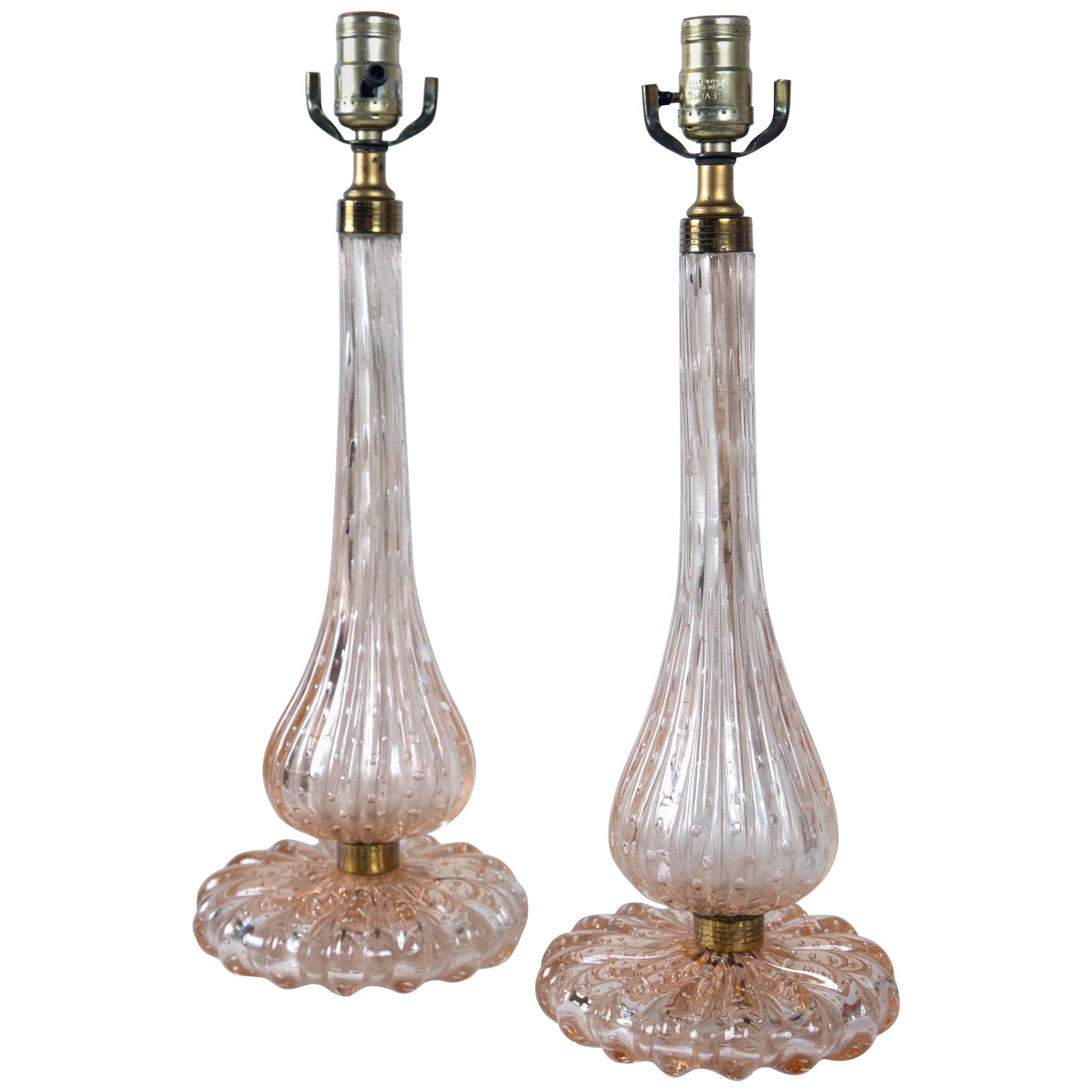 Rare Pair of 1950s Murano Designer Lamps For Sale