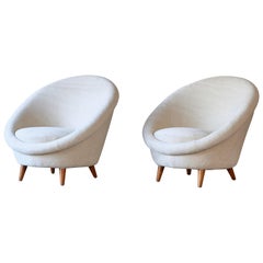 Rare Pair of 1950s Norwegian Egg Chairs, Newly Upholstered in Alpaca