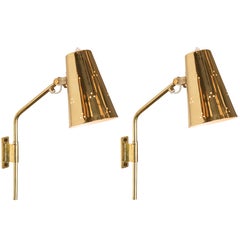 Rare Pair of 1950s Paavo Tynell Perforated Brass Wall Lights