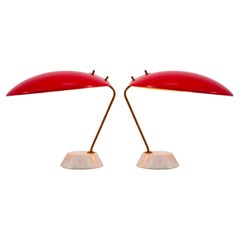 Rare Pair of 1950s Stilnovo #8023 Metal & Marble Table Lamps by Bruno Gatta