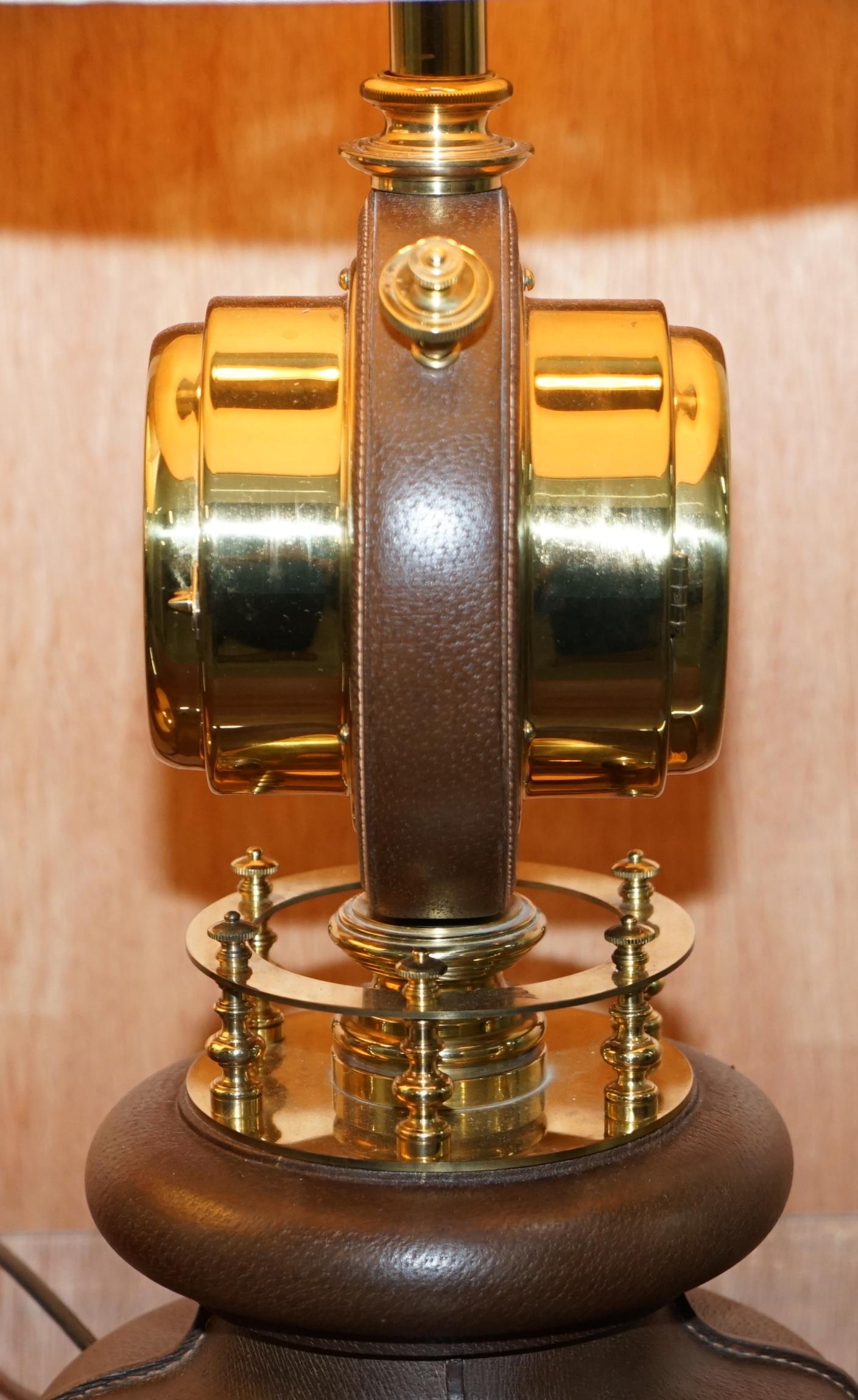 Rare Pair of 1965 Original Gucci Leather Nautical Table Lamps Clock Barometers 4