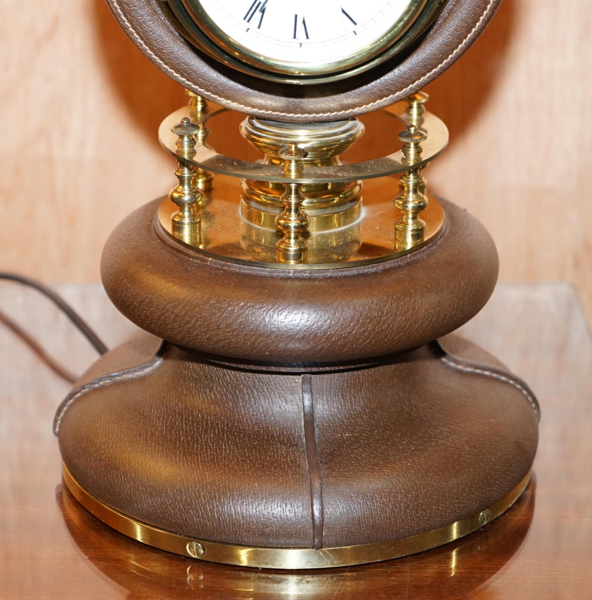 Rare Pair of 1965 Original Gucci Leather Nautical Table Lamps Clock Barometers 6