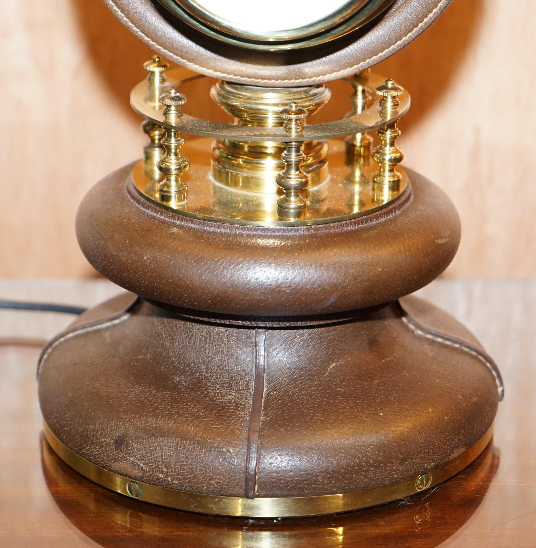 European Rare Pair of 1965 Original Gucci Leather Nautical Table Lamps Clock Barometers