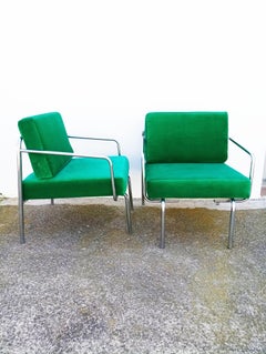 Raro par de sillones Bauhaus de terciopelo verde de los años 70