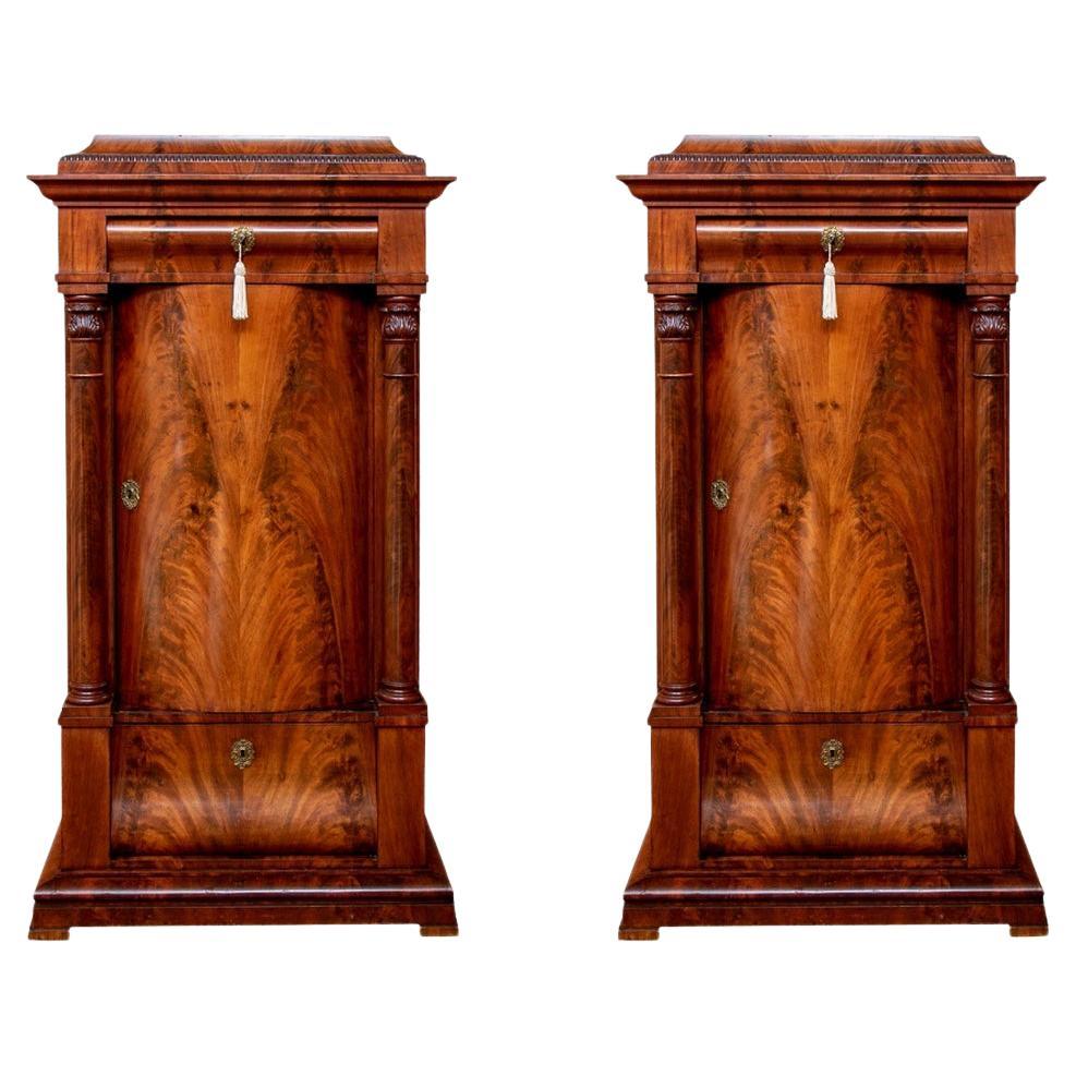 Rare Pair of 19th C. Continental Neoclassical Figured Wood Cabinets