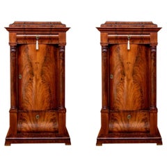 Rare Pair of 19th C. Continental Neoclassical Figured Wood Cabinets