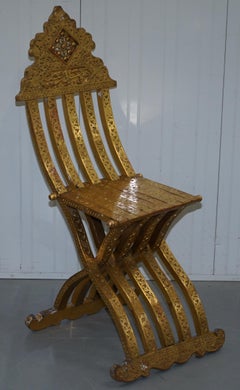 Rare Pair of 19th Century Anglo Syrian Giltwood Scribe Chairs Gold Leaf Painted