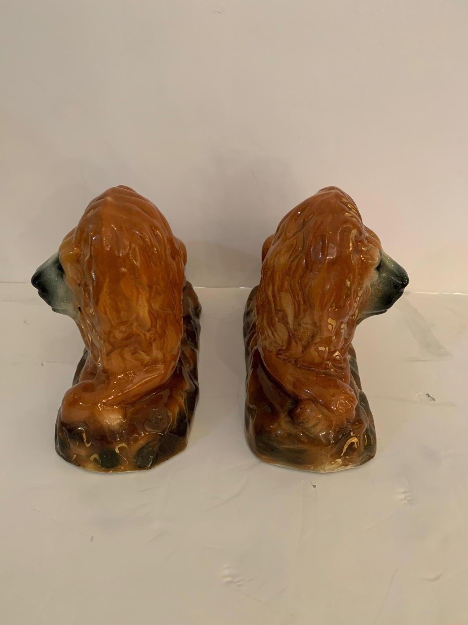 Rare Pair of 19th Century Antique Staffordshire Reclining Lions 4
