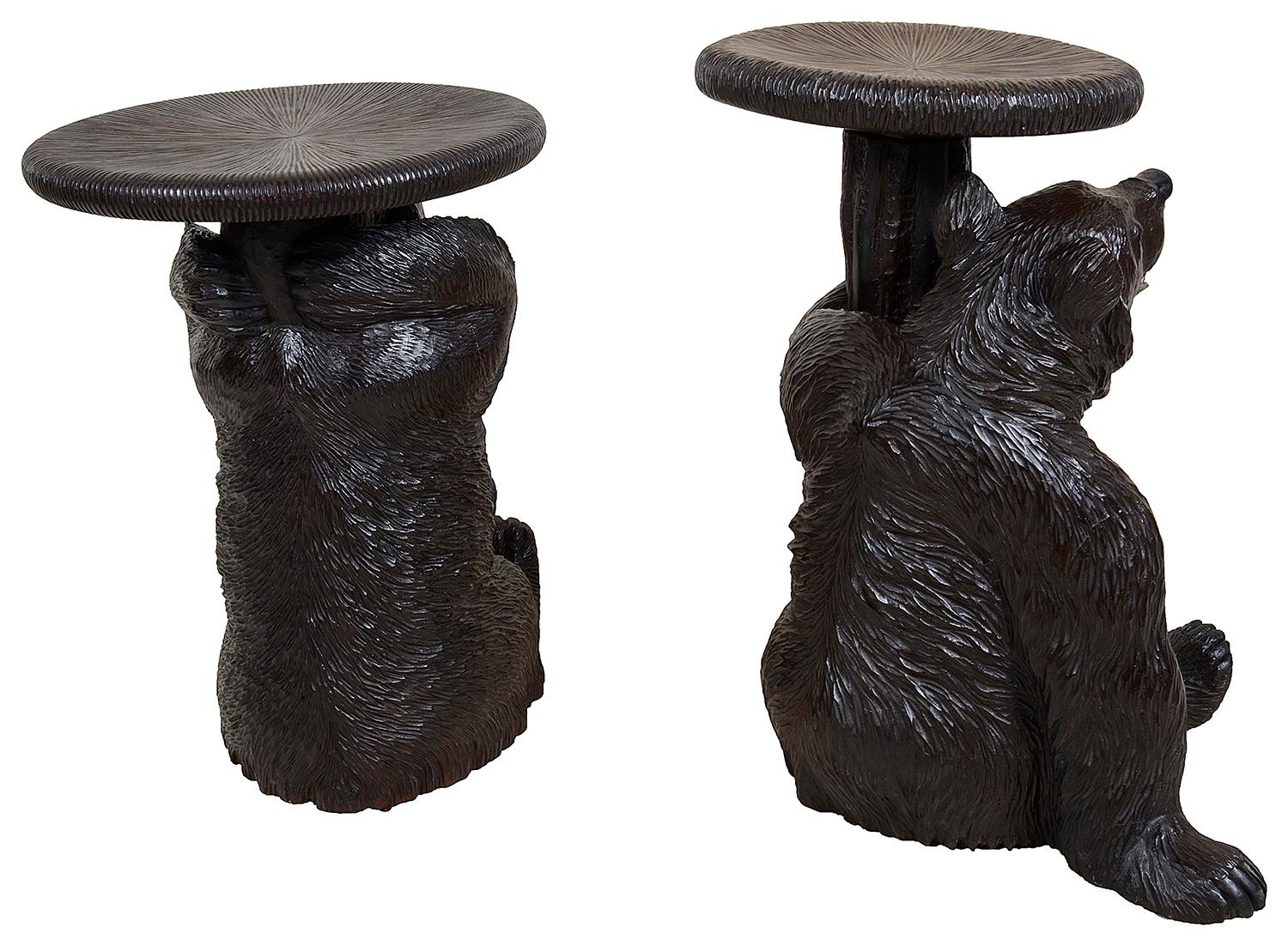 Rare Pair of 19th Century Black Forest Bear Stools In Good Condition In Brighton, Sussex