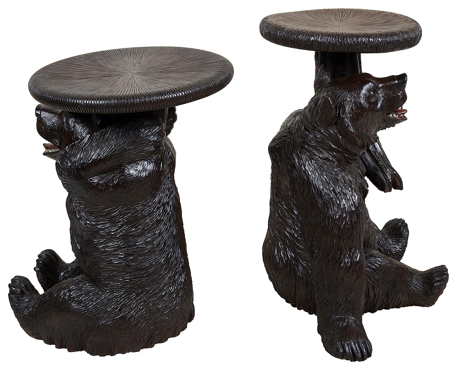 Wood Rare Pair of 19th Century Black Forest Bear Stools