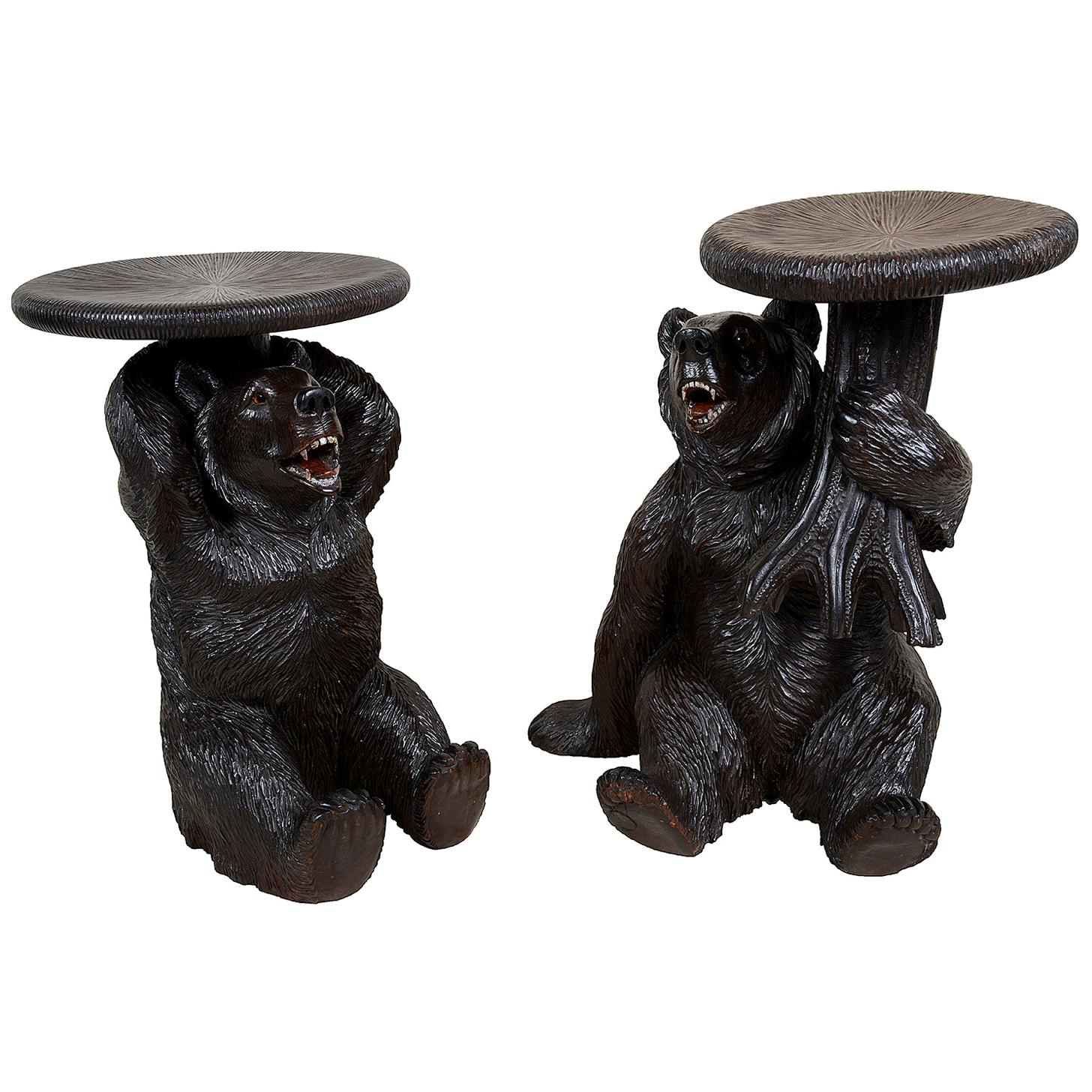 Rare Pair of 19th Century Black Forest Bear Stools