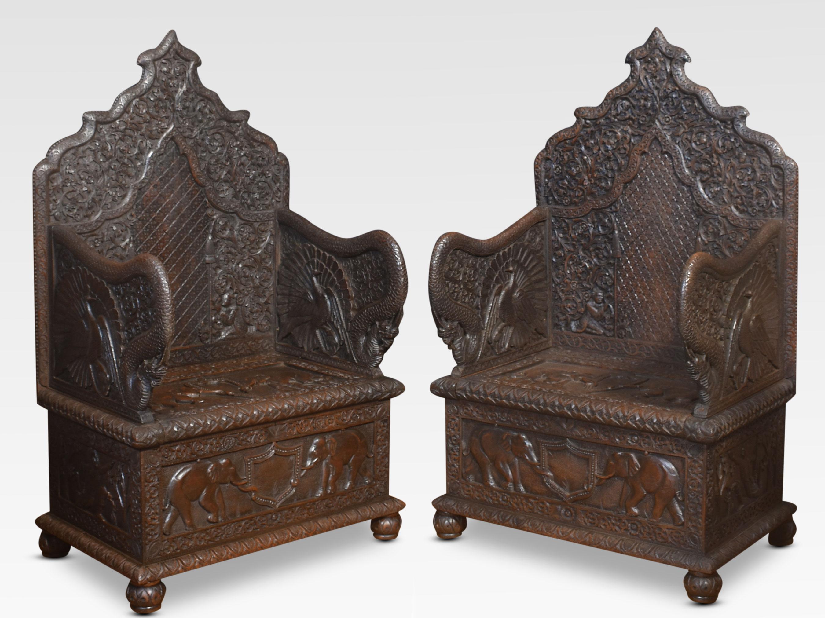 Rare pair of 19th century carved ceremonial armchairs For Sale 6