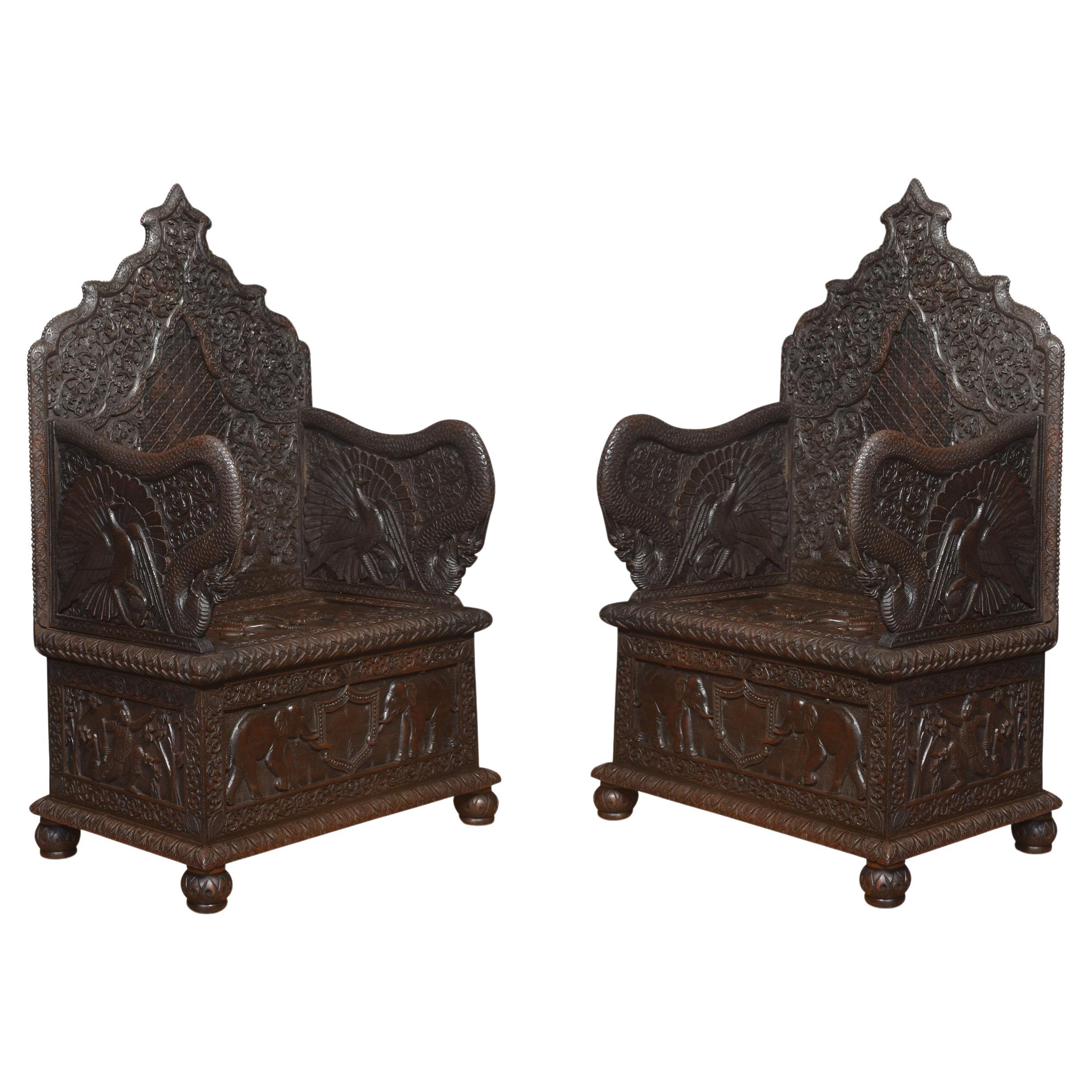 Rare pair of 19th century carved ceremonial armchairs For Sale