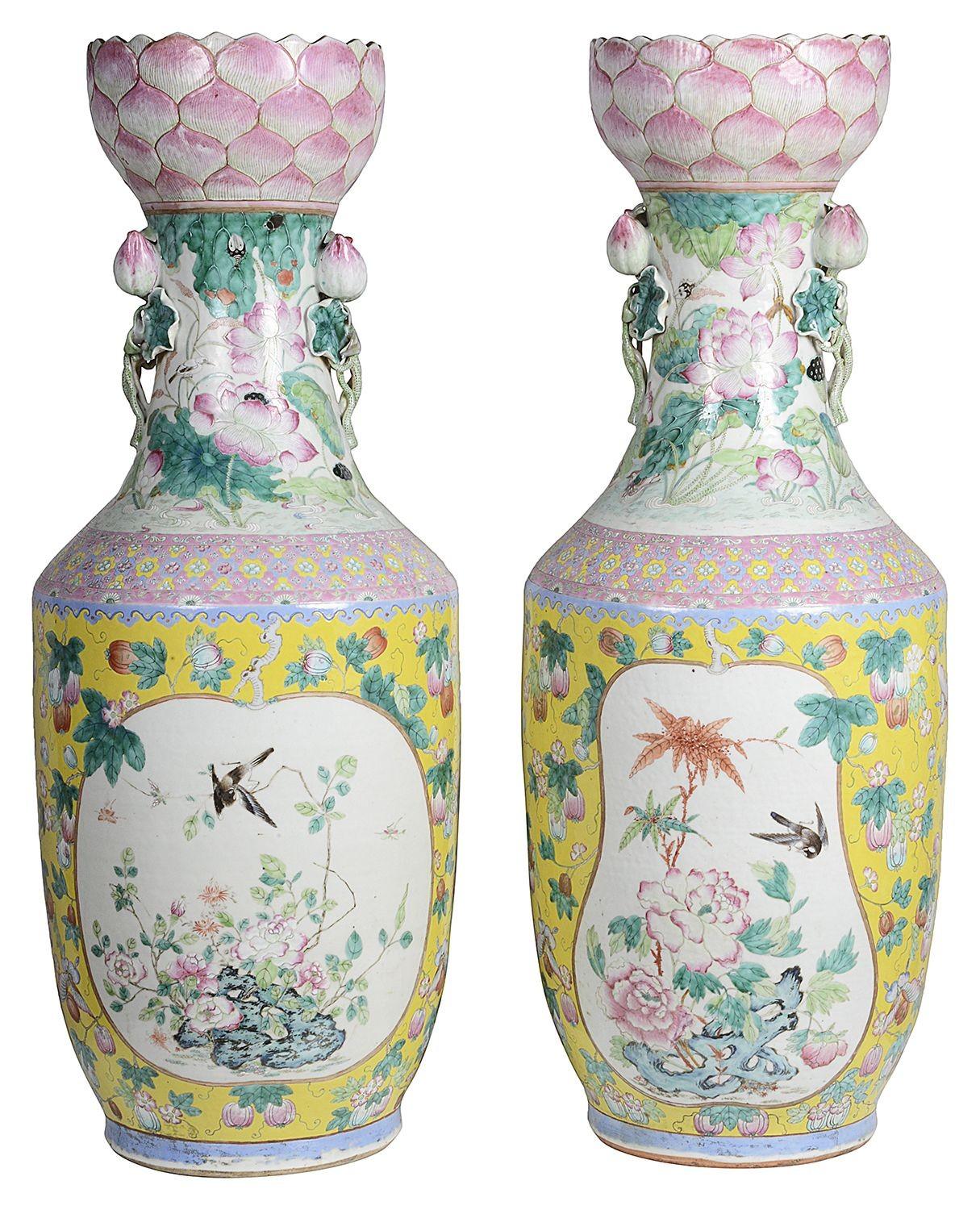 Rare Pair of 19th Century Chinese Famille Rose Vases For Sale 4