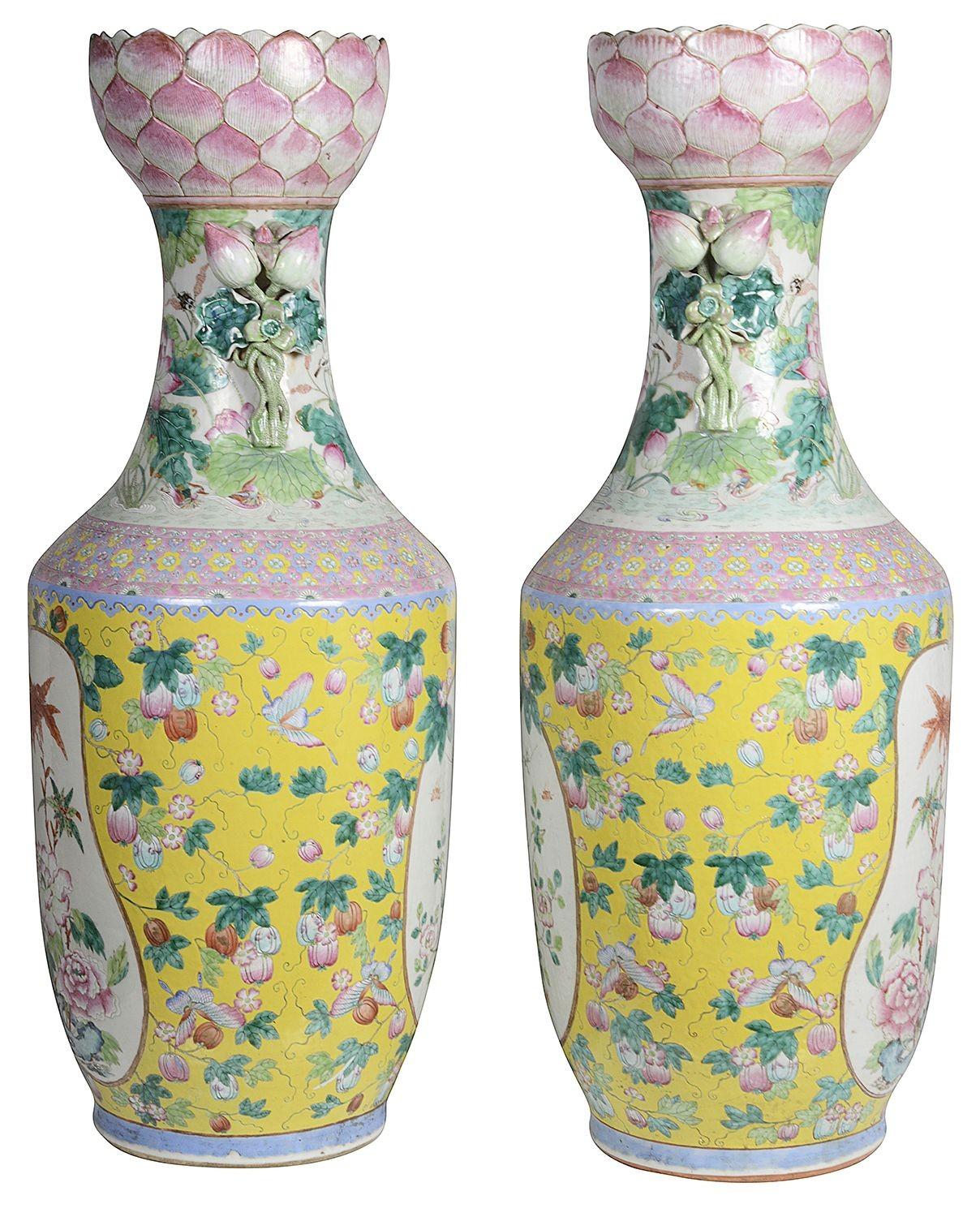 Porcelain Rare Pair of 19th Century Chinese Famille Rose Vases For Sale