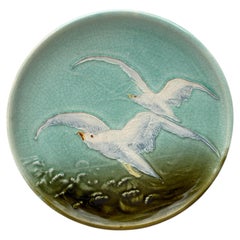 Rare Pair of 19th Century French Majolica Seagulls Plates