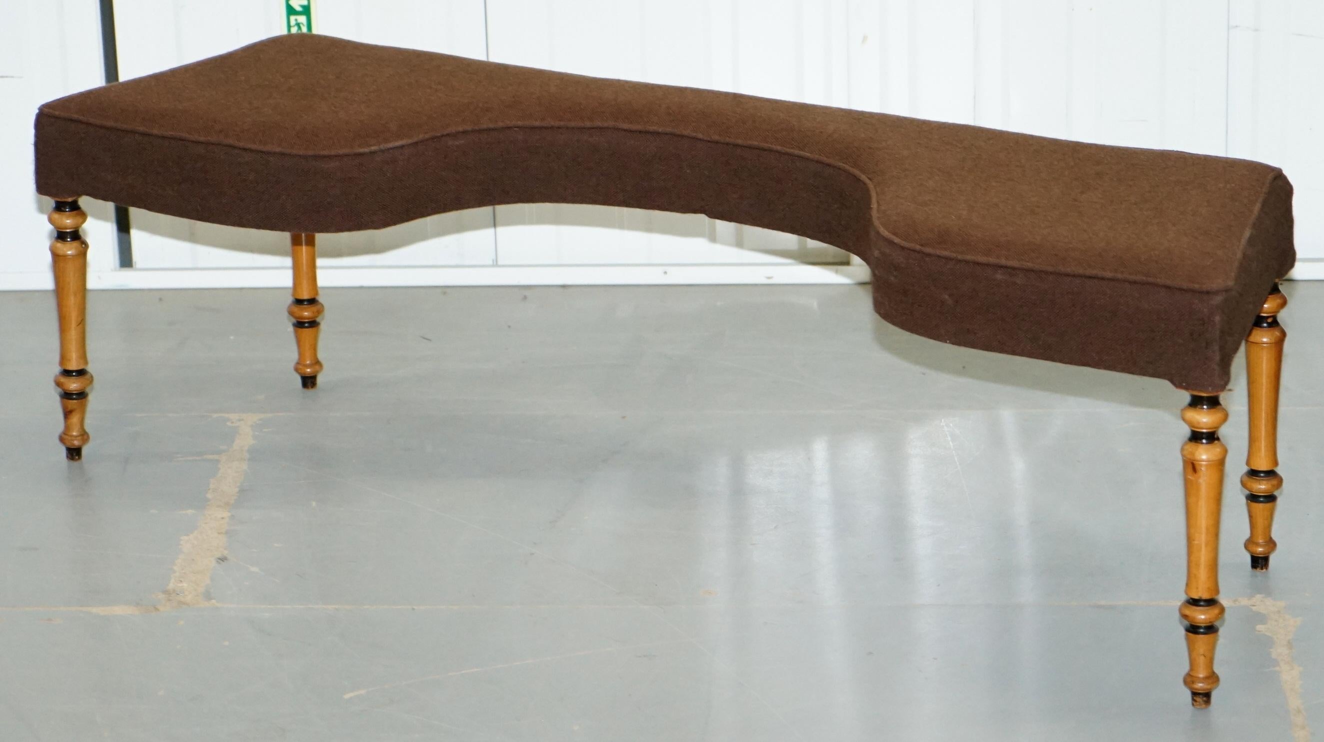 Rare Pair of 19th Century Fruitwood Biedermeier Large Curved Window Seat Benches For Sale 8