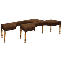 Rara coppia di panchine Biedermeier del XIX secolo in legno di frutto con seduta curva