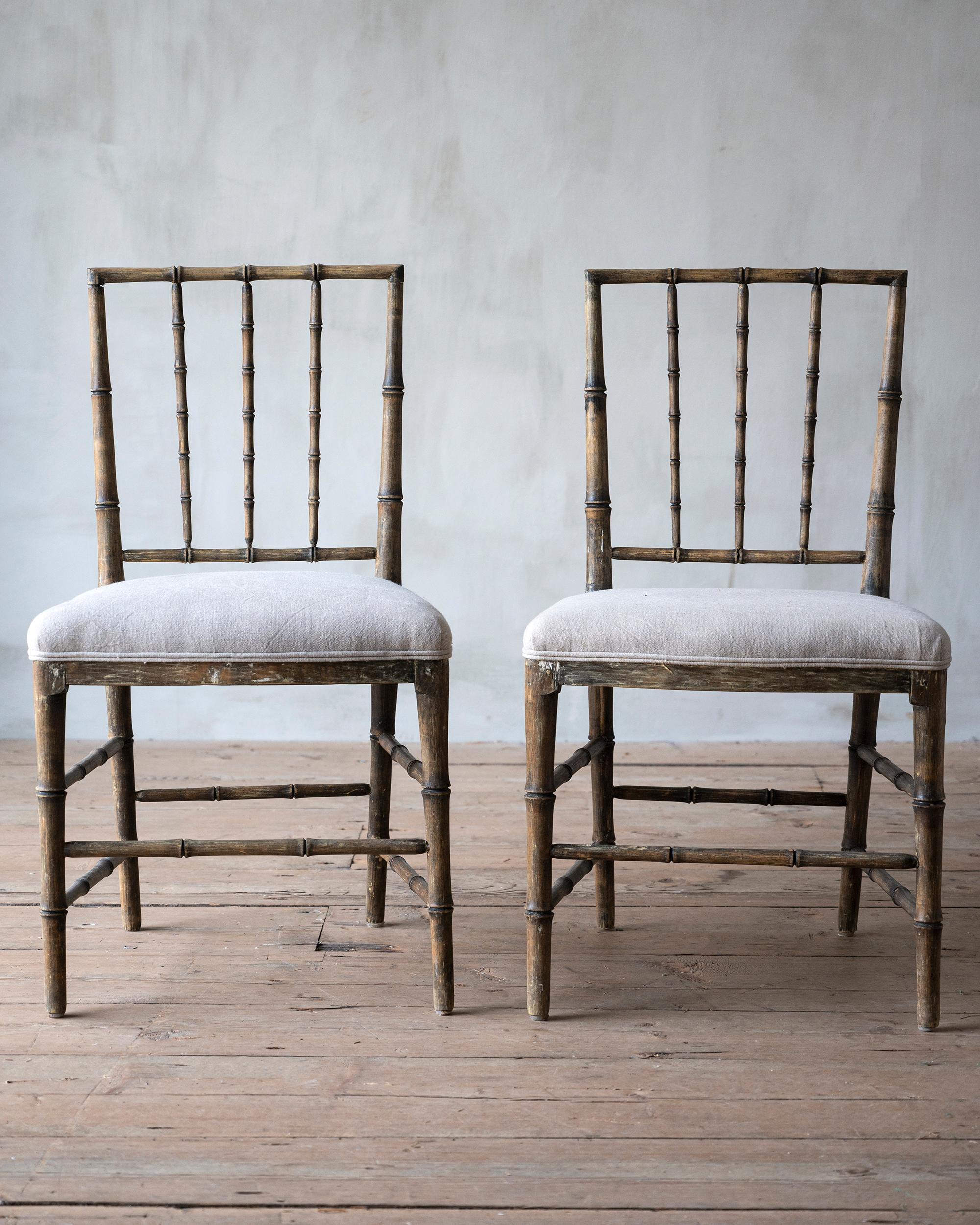 Rare pair of 19th Century Gustavian Faux Bamboo Chairs For Sale 1