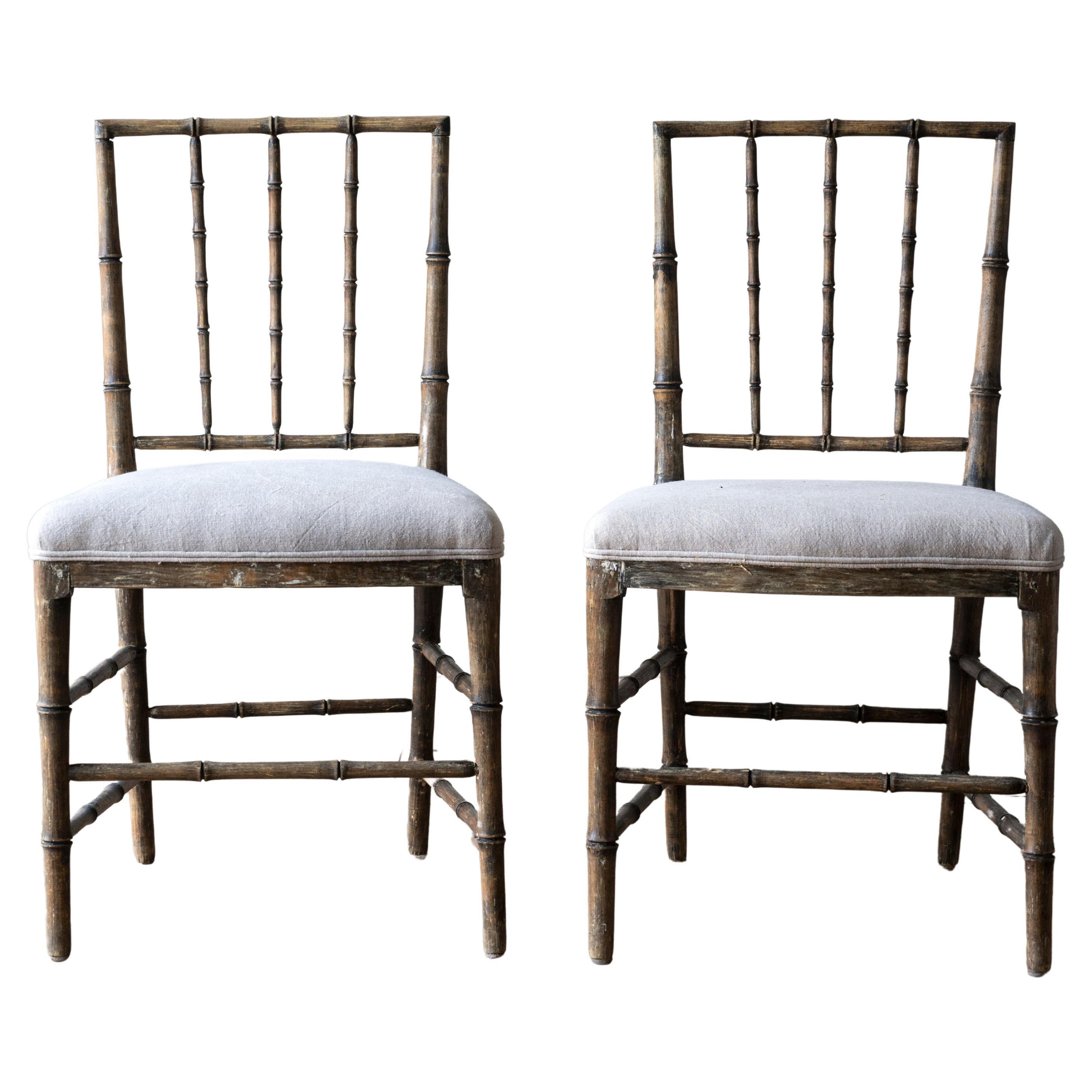 Rare pair of 19th Century Gustavian Faux Bamboo Chairs For Sale
