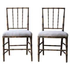 Antique Rare pair of 19th Century Gustavian Faux Bamboo Chairs
