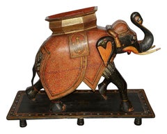 Rare pair of 19th Century. Kashmiri carved wood, lacquer elephants. 99cm high