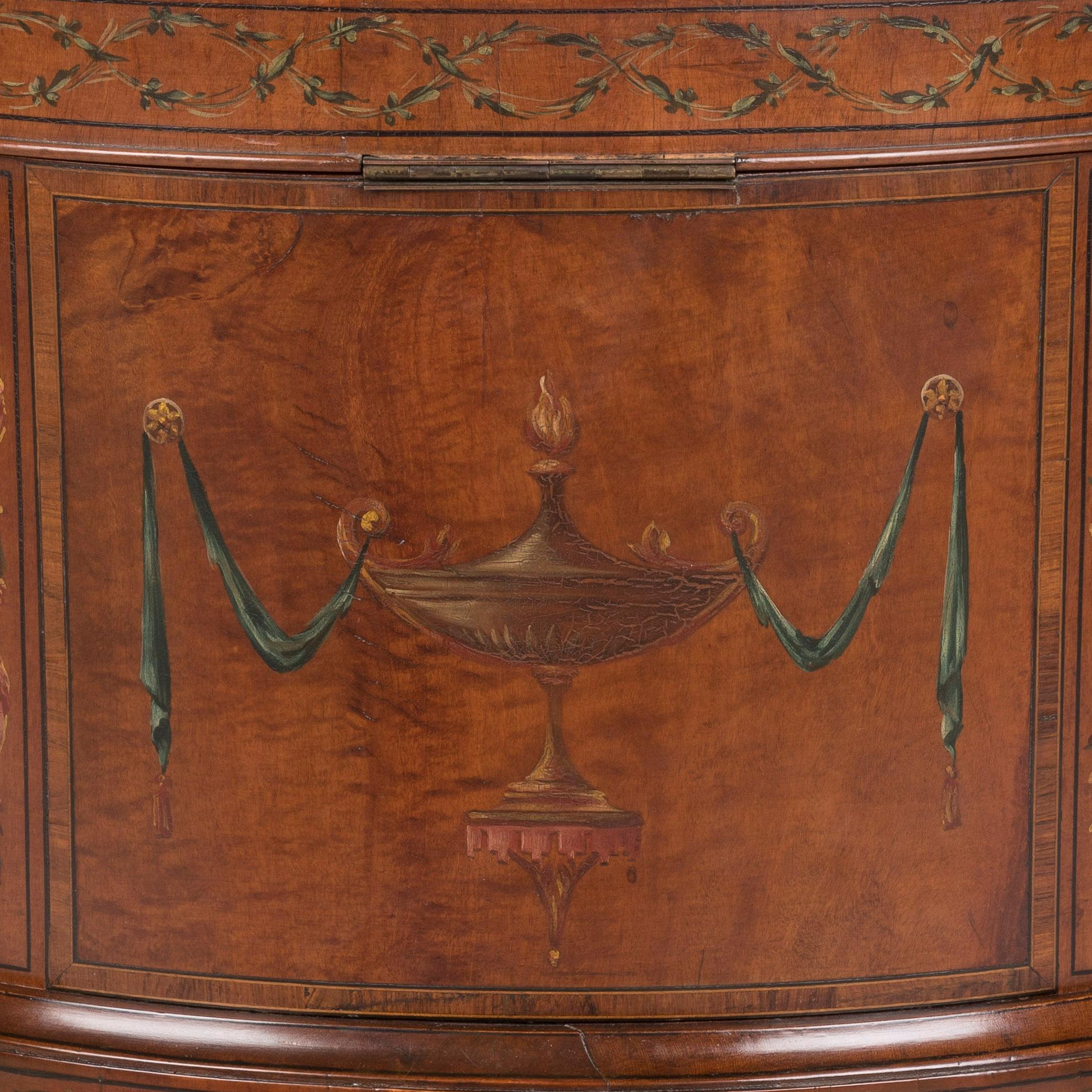 Rare Pair of 19th Century Neoclassical Hand-Painted Satinwood Wine Coolers For Sale 1