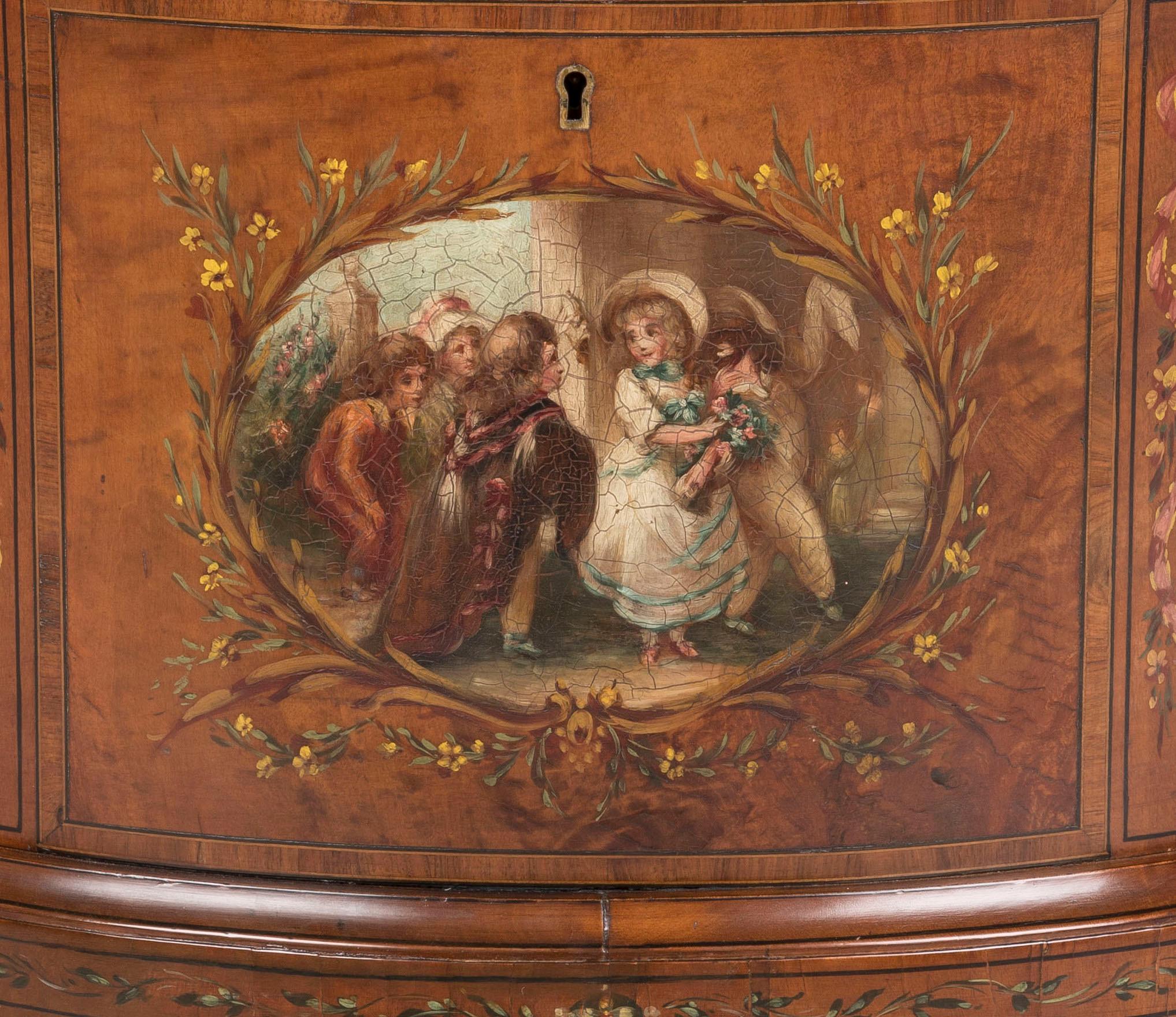 Rare Pair of 19th Century Neoclassical Hand-Painted Satinwood Wine Coolers For Sale 2
