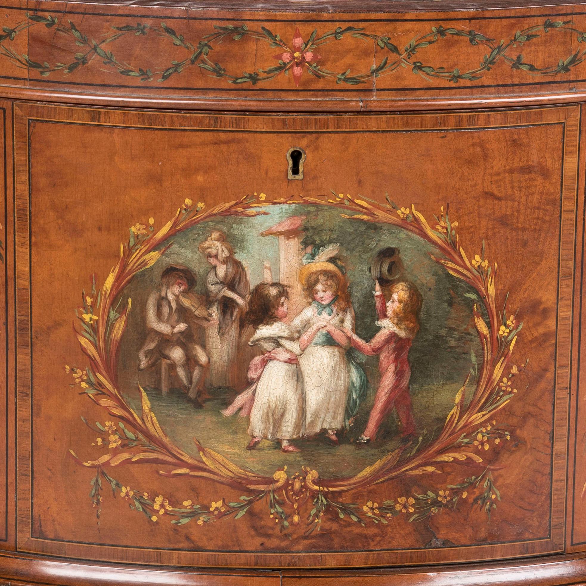 Rare Pair of 19th Century Neoclassical Hand-Painted Satinwood Wine Coolers For Sale 3