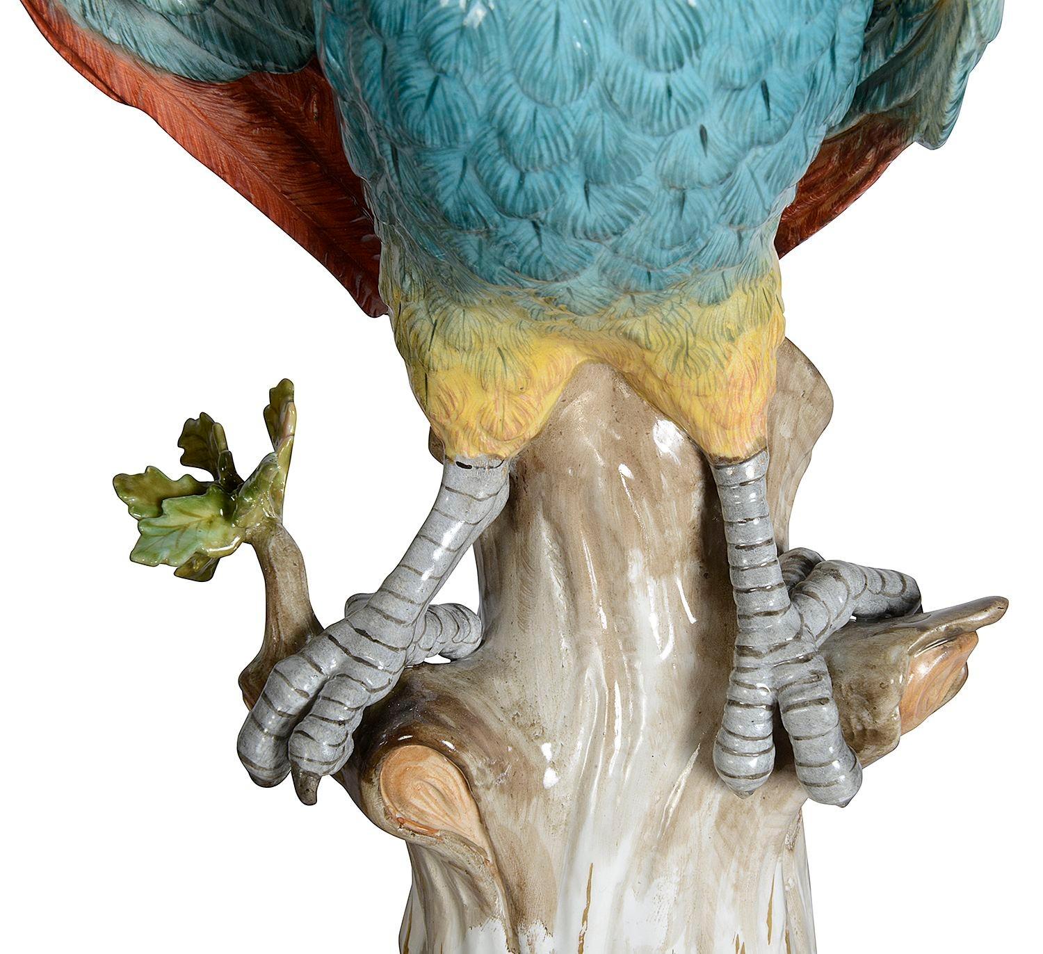 Porcelain Rare pair of 19th Century, ormolu mounted Meissen Parrots. 49cm For Sale