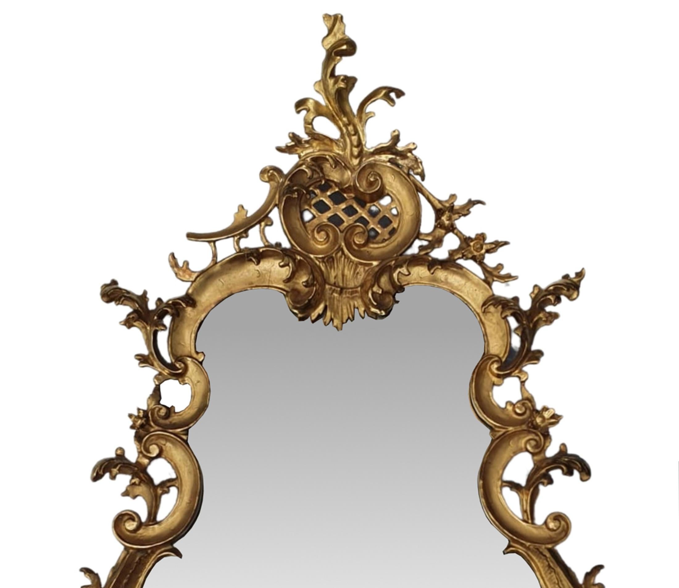 Irish Rare Pair of 19th Century Pier Giltwood Mirrors in the Rococo Manner For Sale
