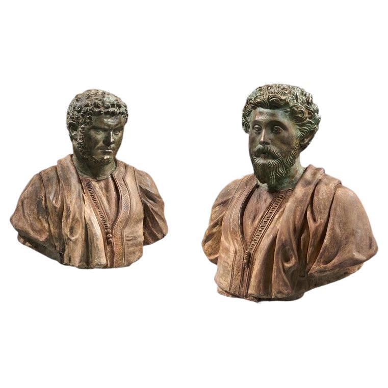 Rare Pair of 19th Century Portrait Busts of Caesars Marcus Aurelius and Caracall For Sale