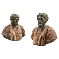 Rare Pair of 19th Century Portrait Busts of Caesars Marcus Aurelius and Caracall