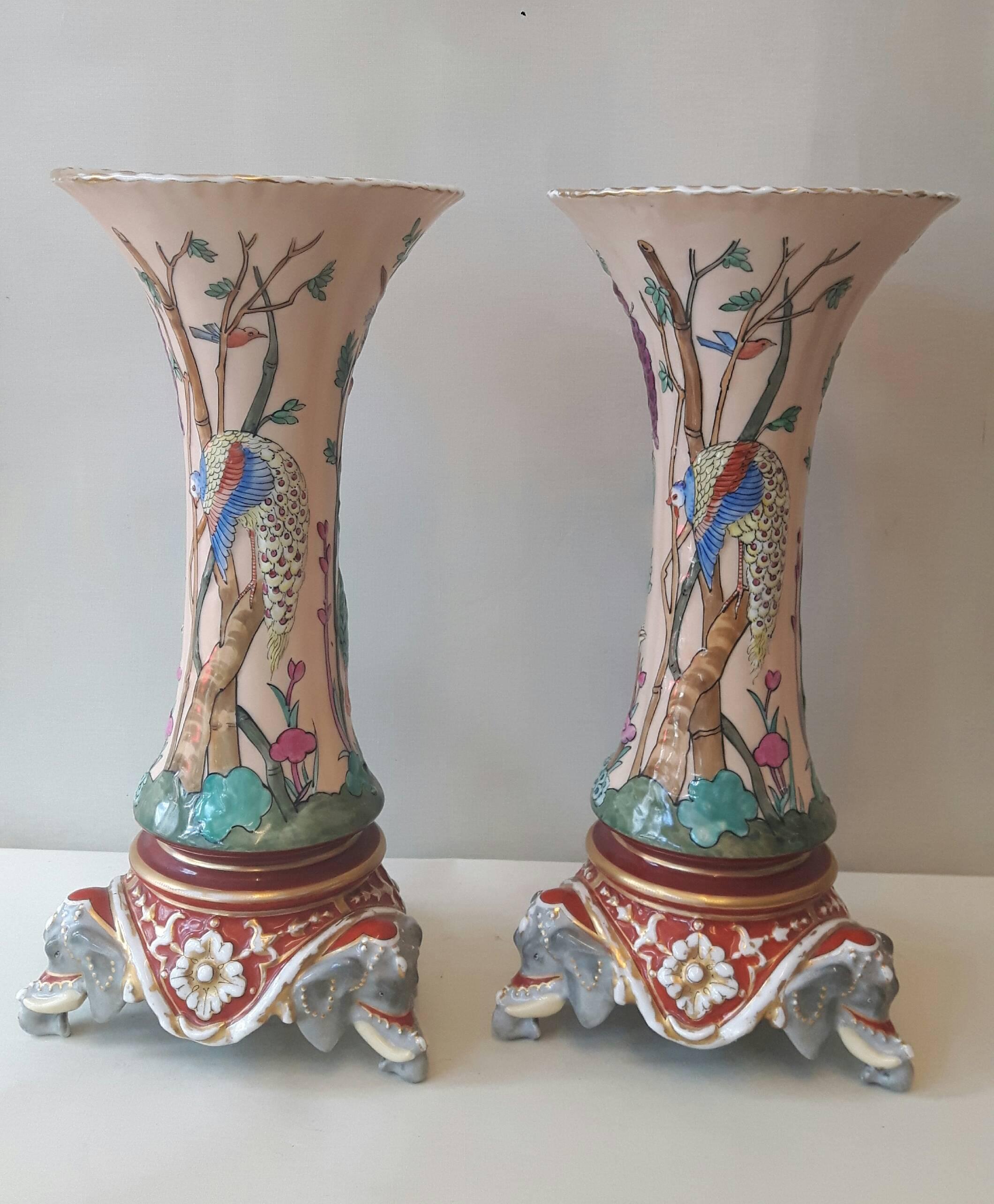 French Rare Pair of 19th Century Trumpet Vases For Sale