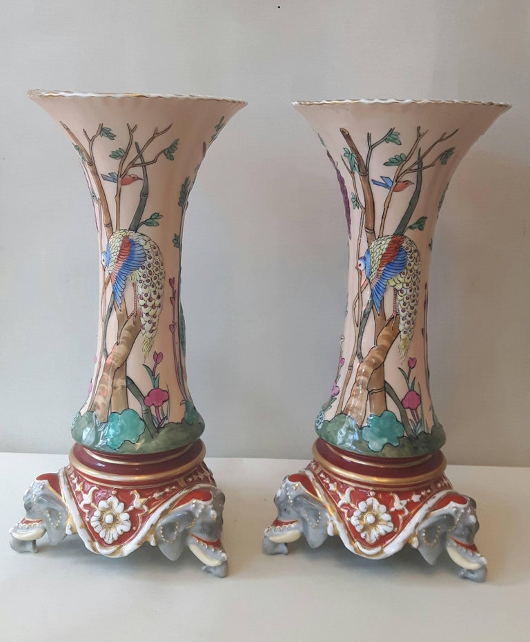 Rare Pair of 19th Century Trumpet Vases For Sale at 1stDibs